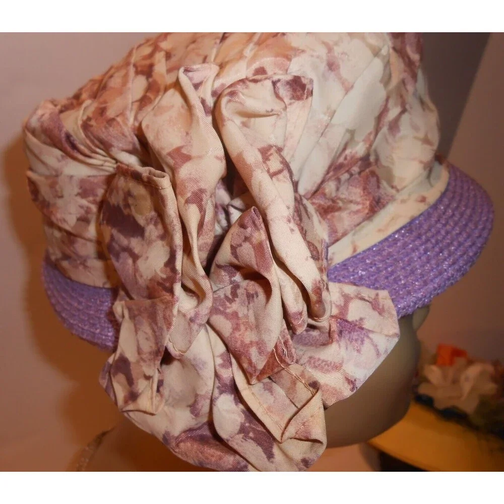 Women's Vintage Hat Marie Buffehr 1960s Purple Print Small 20